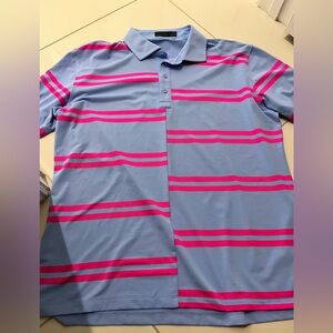 G/FORE Light Blue Polo with Pink Stripes
